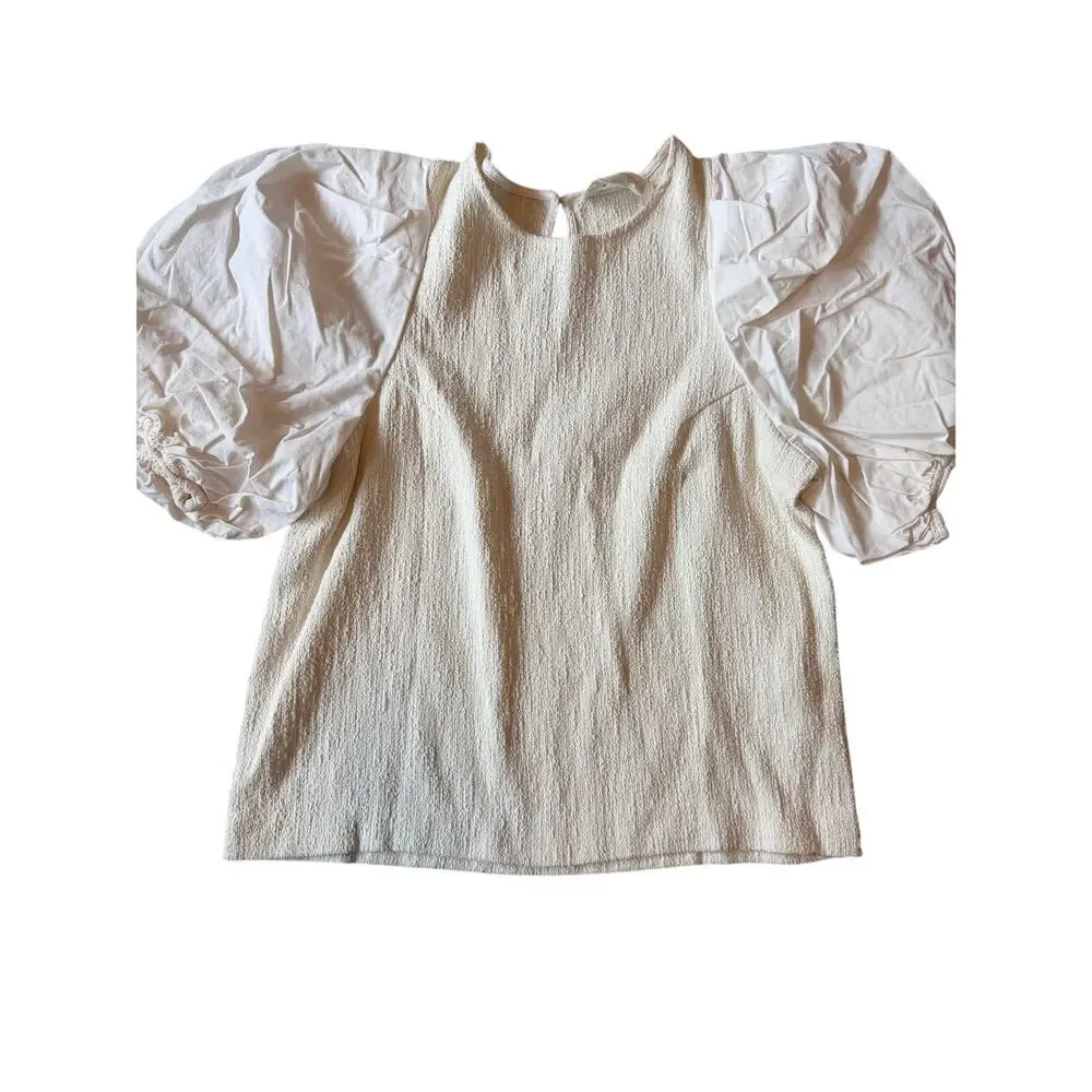 Anthropologie puff sleeve textured blouse small